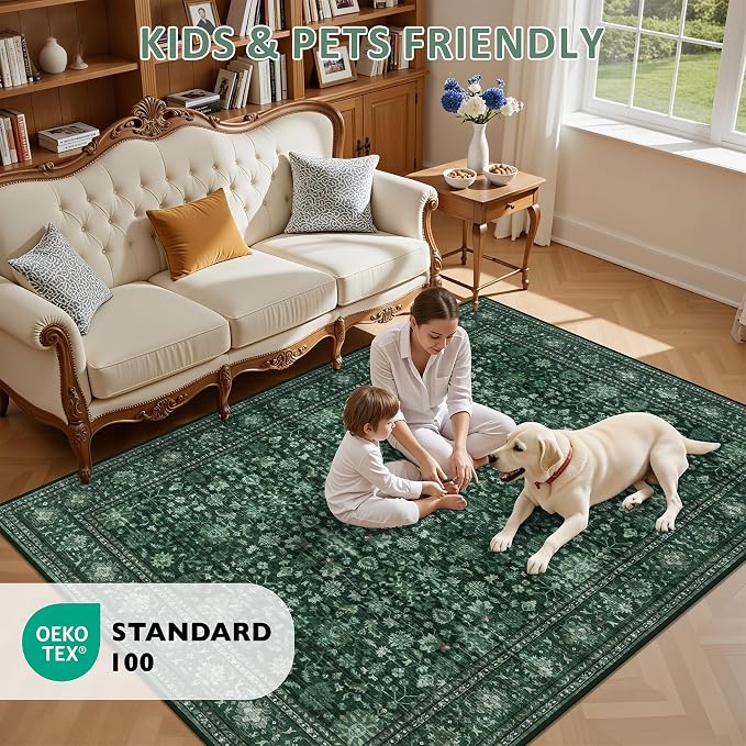 8x10 Area Rugs for Living Room: Washable Rug Soft Vintage Distressed Floral - Image 9