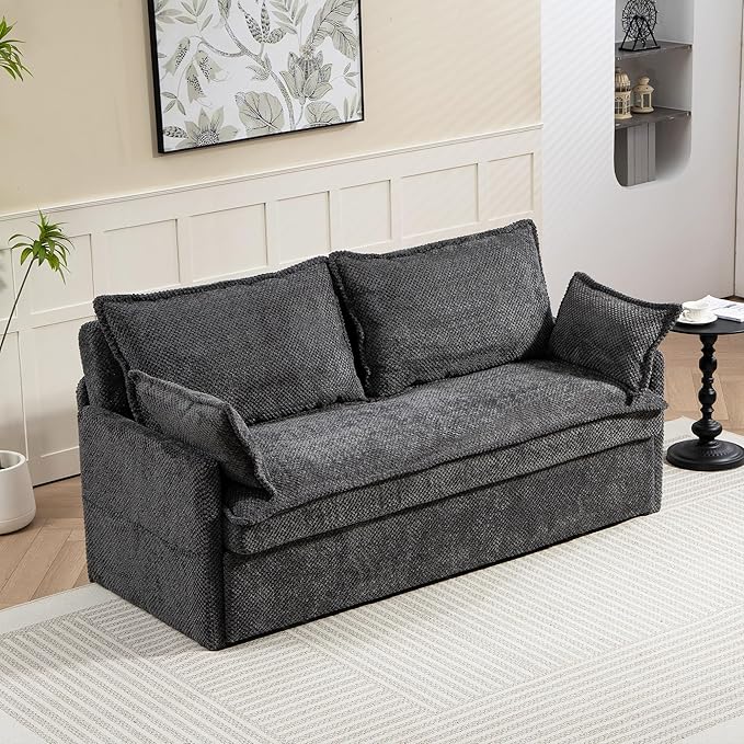 Furnimart 59.5" Queen Size Pull Out Sofa Bed, 3 in 1 Convertible Sleeper Bed with USB/C-Type Charging Ports & Side Pockets, Modern Futon Couch for Living Room, Apartment, RV, Corduroy Dark Grey