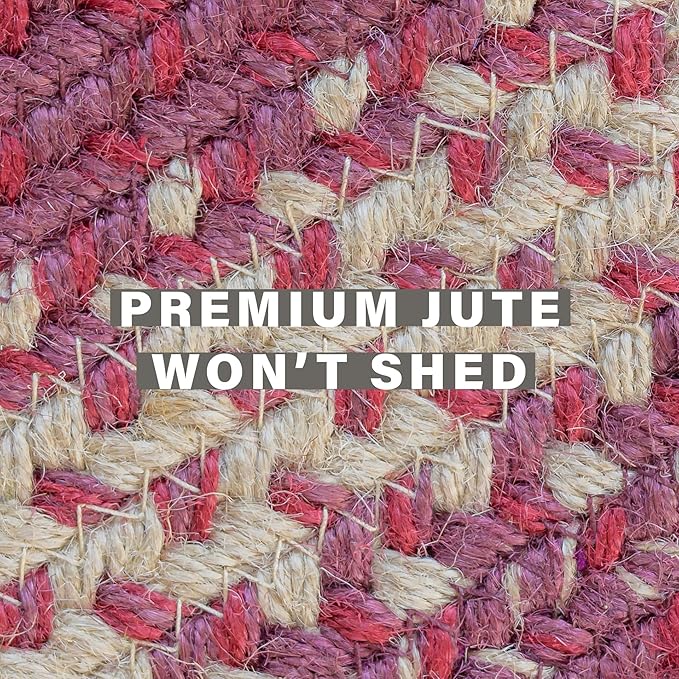 Autumn Maple Burgundy and Tan Braided Oval Area Rugs, Jute, 5x8' - Rustic Primitive Decor for Living Room, Dining Room, Everywhere