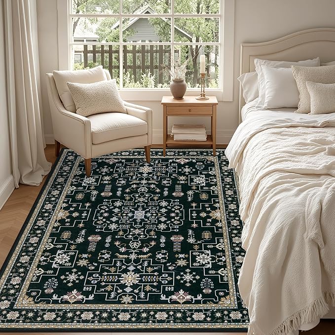 4x6 Area Rugs for Living Room: Washable Rug Soft Vintage Boho Medallion Carpet - Image 3