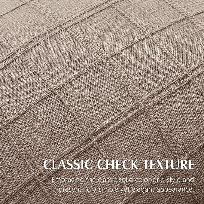 Foindtower Set of 2 Decorative Linen Check Throw Pillow Covers Neutral Farmhouse Vintage Cushion Covers Modern Boho Home Decor for Sofa Chair Couch Bedroom Living Room Outdoor,18×18 Inch,Tan Taupe