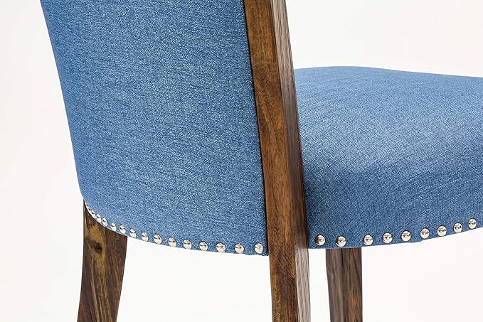 East West Furniture X777VE721-5 5 Piece Dining Table Set Includes a Rectangle Dining Room Table with X-Legs and 4 Blue Color Linen Fabric Parsons Chairs, 40x72 Inch, Multi-Color