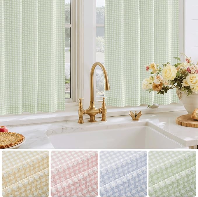 RYB HOME Sage Green Cafe Curtains Rustic Plaid Kithen Tier, Classic Short - Image 7