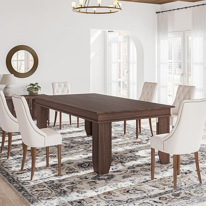 GarveeHome Farmhouse Dining Table for 6-8 People, 71" Long Brown Kitchen Tables with Wooden Sturdy Frame, 6 Ft Large Rectangular Dinner Table for Living Room, Kitchen, Dining Room