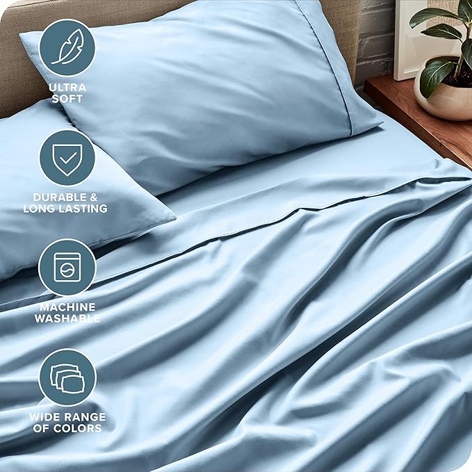 Bare Home Split King Sheet Set - 1800 Ultra-Soft Microfiber Bed Sheets - Double Brushed - Deep Pockets - Easy Fit - 5 Piece Set - Bed Sheets & Pillowcases (Split King, Light Blue)
