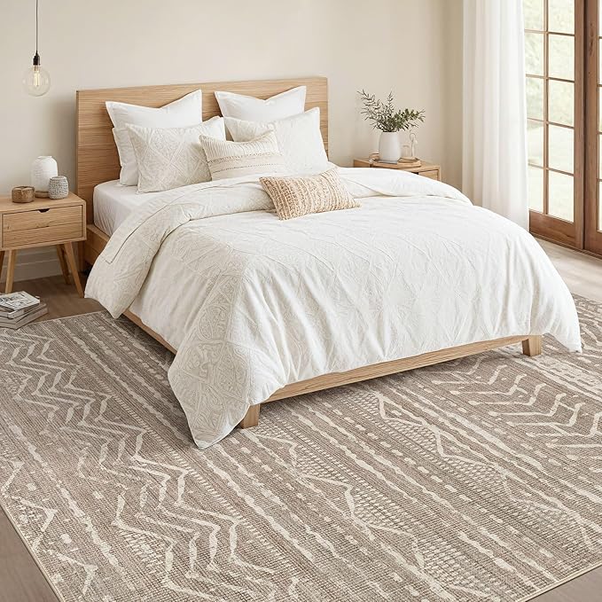Nakagishi 5x8 Area Rug Living Room: Washable Boho Large Neutral Soft Rugs - Image 5