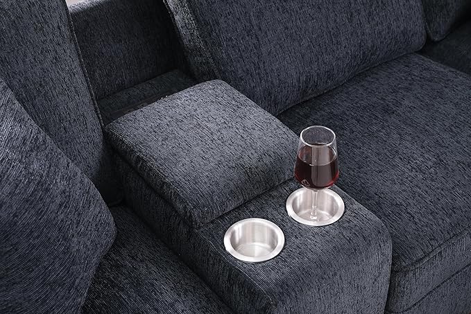 L-Shaped Sectional Couch for Living Room with Movable Ottoman&6 Throw Pillows,7 Seat Chenille Upholstered Sofa W/2 Cup Holder,USB Port&Hidden Storage Box,DIY Combination,Apartment,Dark Gray,127"