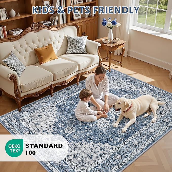 8x10 Area Rugs for Living Room: Washable Rug Soft Vintage Boho Medallion Carpet - Image 8
