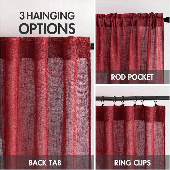 MIULEE Burgundy Red Linen Curtains 96 Inch Long - Image 3