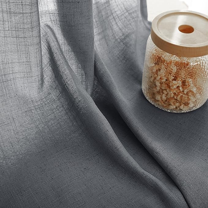 Dark Gray Curtains for Living Room Back Tab Modern Farmhouse Semi Sheer Gray - Image 4