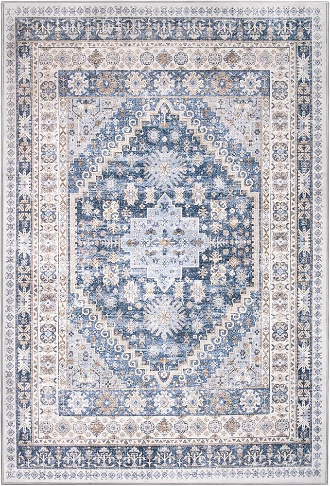 zesthome 12x15 Area Rugs, Large Washable Rug, Ultra-Thin Stain Resistant Rugs for Living Room, Bedroom, Non-Slip Backing Home Decor Area Rug (Blue/Beige,12'x15')