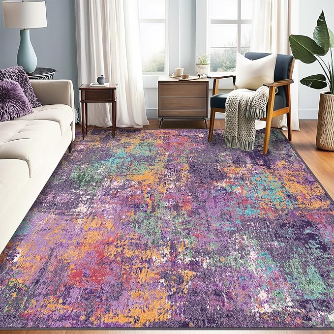 Washable Area Rugs 9'x12' Non-Slip Modern Abstract Soft by RELEANY