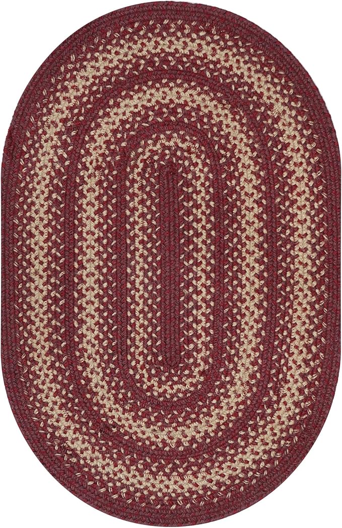 Autumn Maple Burgundy and Tan Braided Oval Rug, Jute, 4x6' - Rustic Primitive Decor for Entryway, Bedroom, Everywhere