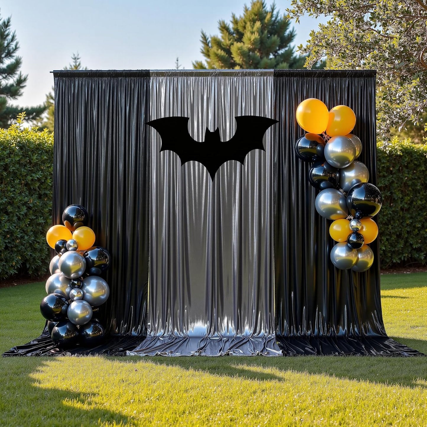 gogoparti 20x10FT Charcoal Silver Sequin Backdrop Curtain - 4 Panels of 5x10FT Wrinkle-Free Glitter Drapes for Photography, Birthdays, Weddings & Graduations