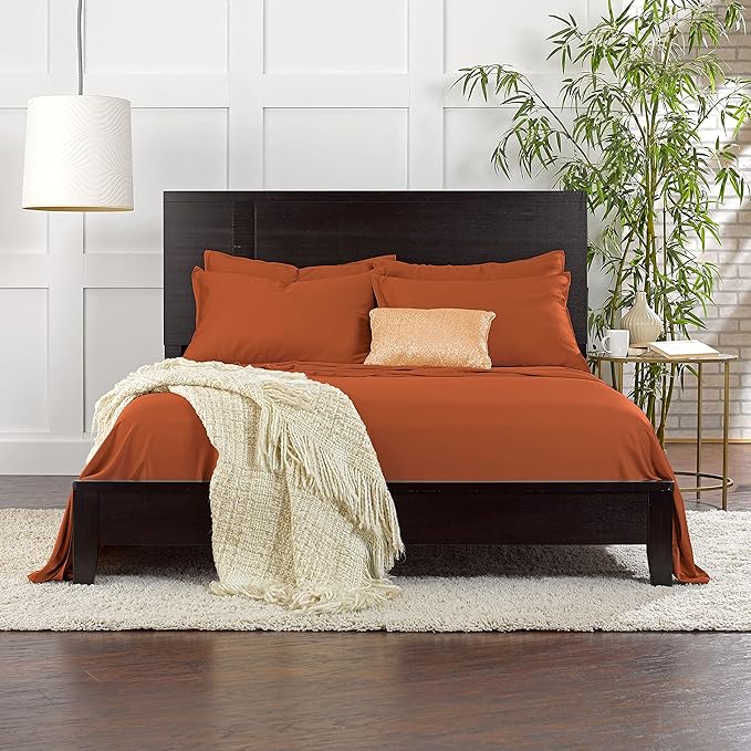 Twin Sheets by Pure Bamboo, Genuine 100% Organic Viscose Derived from Bamboo Bed Sheet Set, Luxuriously Soft & Cooling, Double Stitching, Lifetime Quality Promise (Twin, Terracotta)