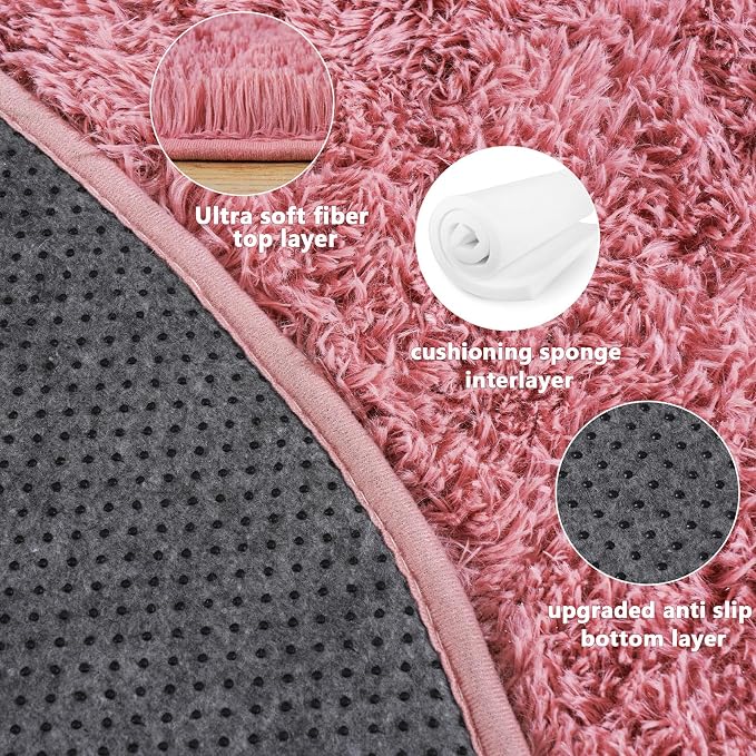 4'x4' Blush Round Rugs for Girls Bedroom, Ultra Soft Fluffy Circle Rug for Kids - Image 5