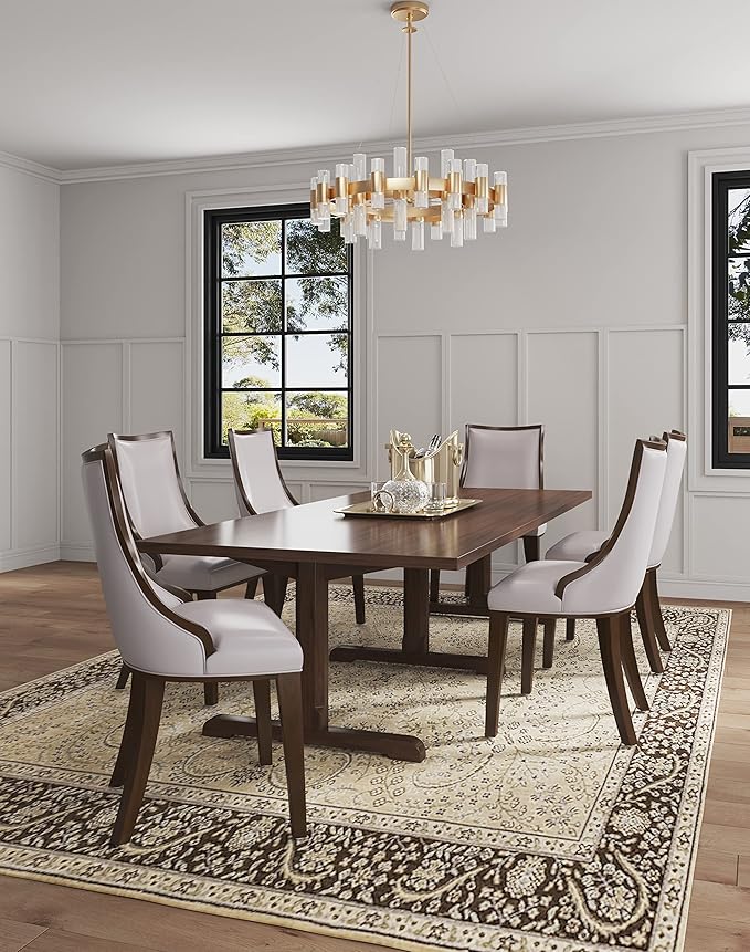 Manhattan Comfort Grand Avenue Faux Leather Dining Chairs, Parsons Accent Furniture with Padded Wingback Seat and Solid Beech Wood Frame, Set of 2, Light Grey