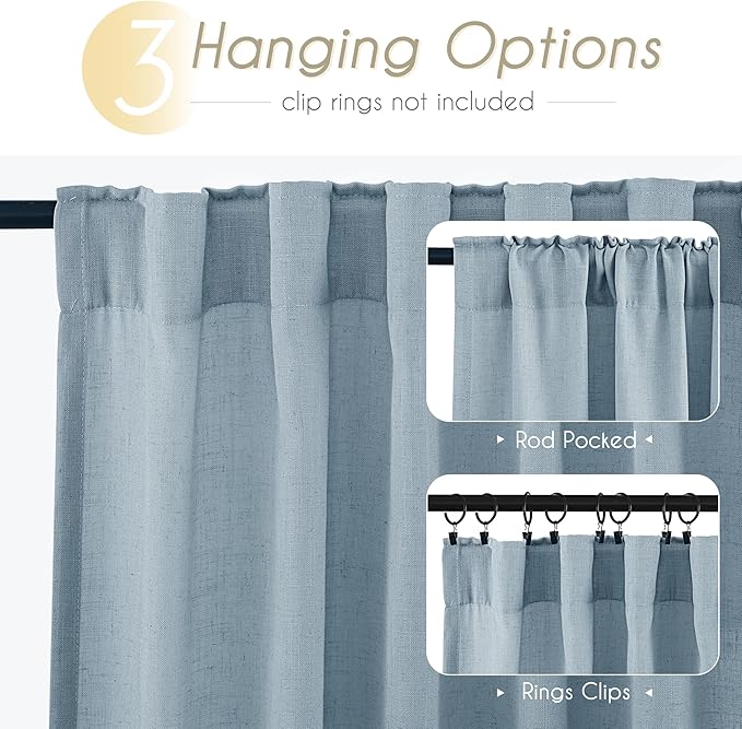 Dusty Blue Linen Curtains 84 inch Long - Image 2