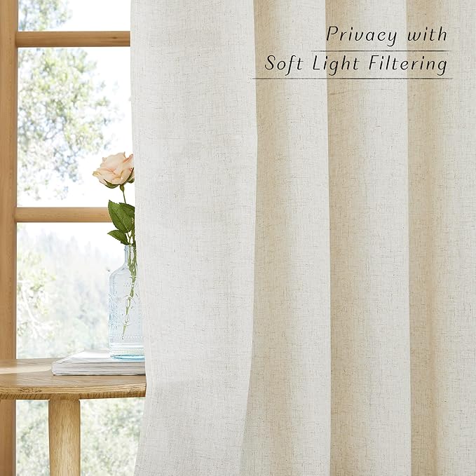 NICETOWN Thick Linen Blend Curtains Flax Textured - Image 2