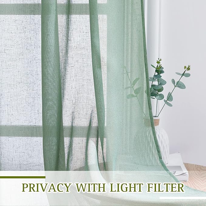 NICETOWN Linen Textured Semi Sheer Olive Green Curtains, Grommet Privacy Flax - Image 4