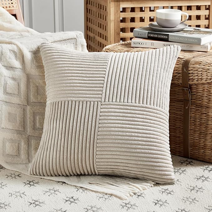 Fancy Homi 2 Packs Neutral Taupe Decorative Throw Pillow Covers 20x20 Inch - Image 2