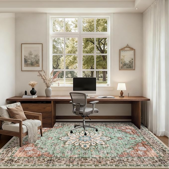 3x5 Area Rugs Living Room Rug: Washable Vintage Distressed Floral Rug No Slip - Image 5