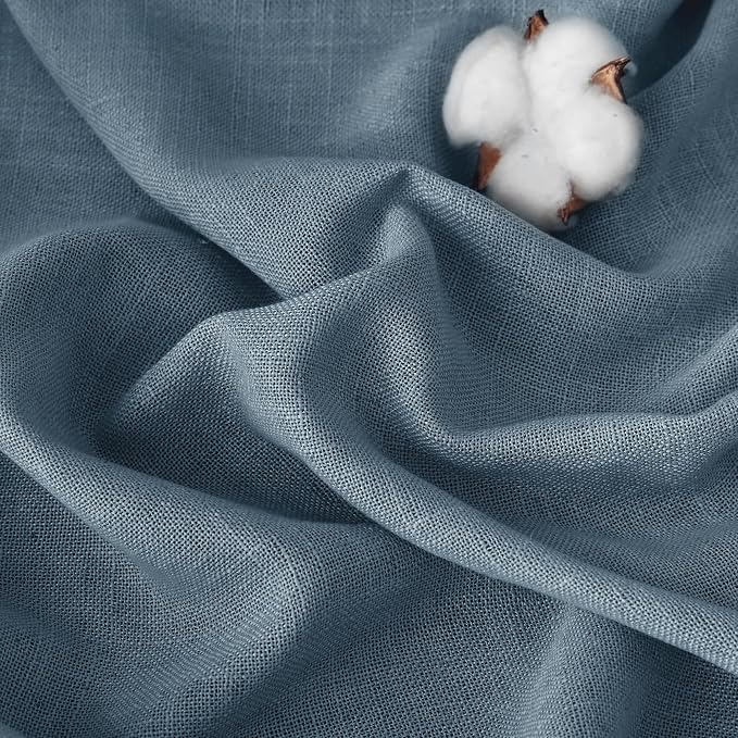 RYB HOME Stone Blue Semi Sheer Curtains, Natural Linen Blend Drapes Light - Image 6