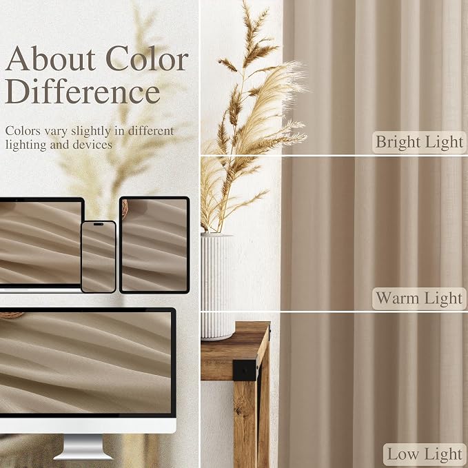 Nanspring Sepia Beige Linen Curtains 84 Inch Length 2 Panels Set - Image 3
