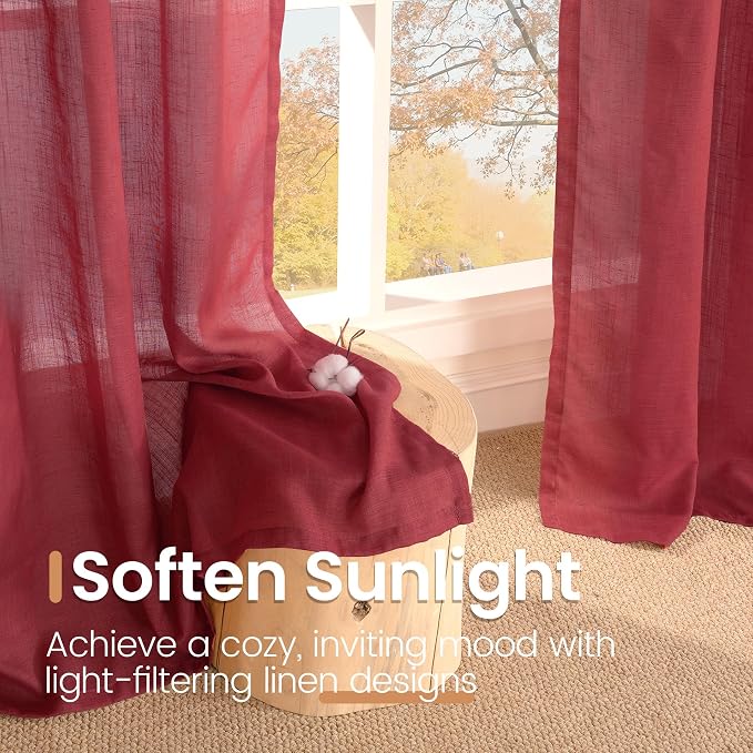 BGment Burgundy Linen Curtains 84 Inch Length - Image 5
