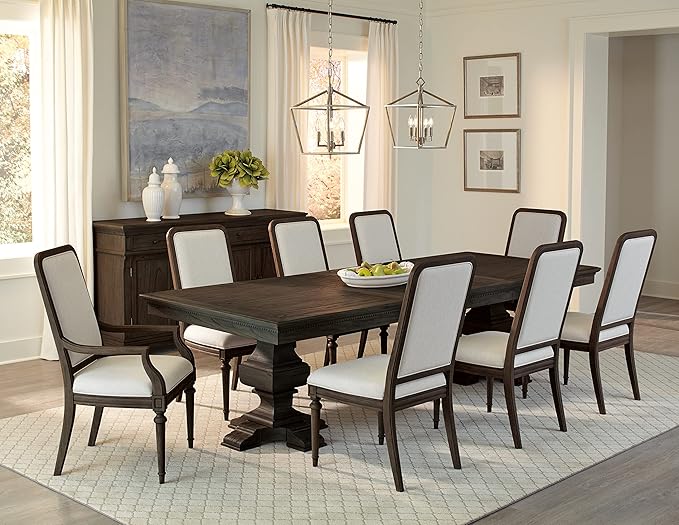 Hekman Furniture Upholstered Side Chair Java Finish, Upholstered Seat & Back Solids Frame Heavy Weight Linen Fabric, Wooden Material Legs Modern Dining Chairs Best for Home & Living Room