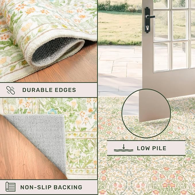 Washable Beige Green 5x8 Area Rug - Image 5
