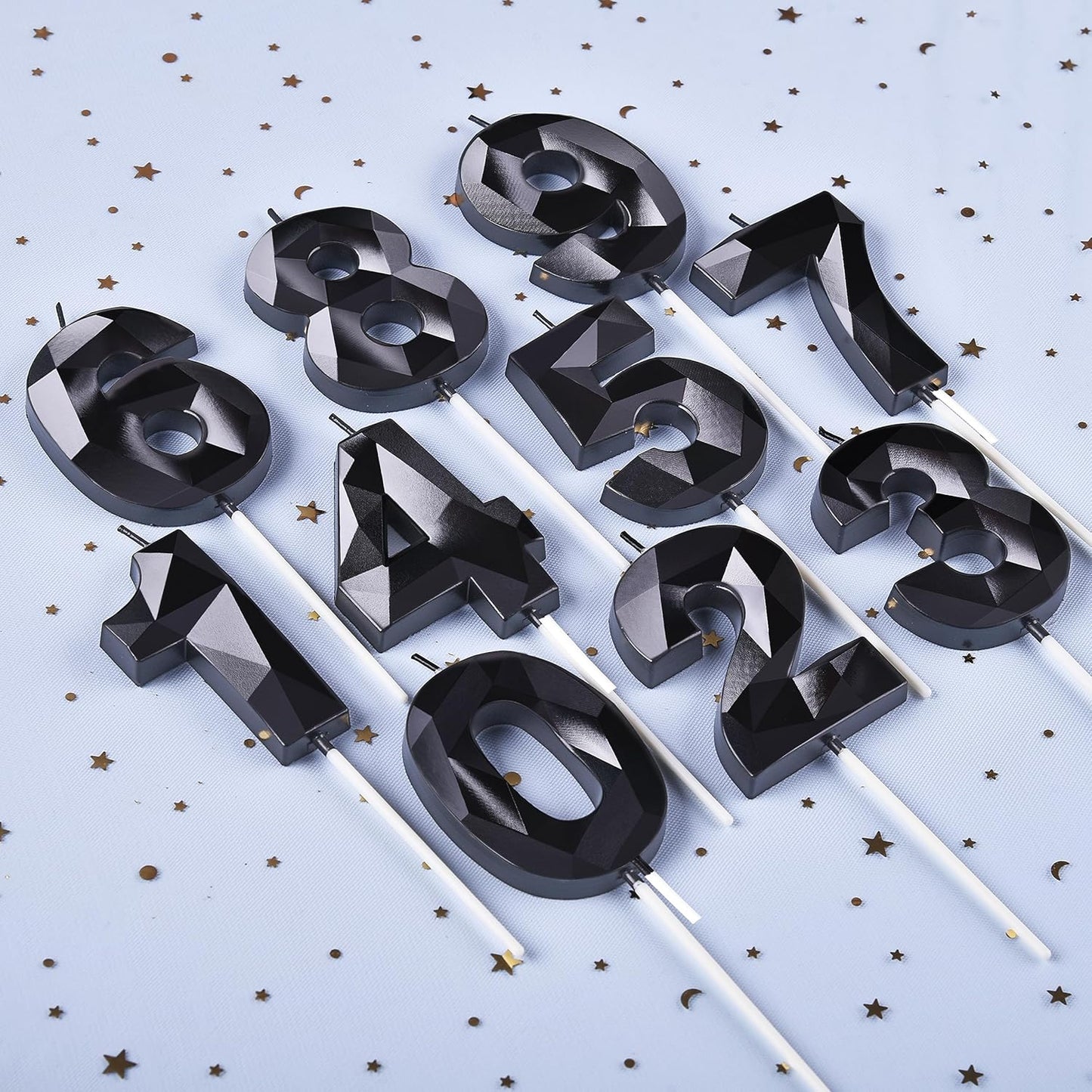 PHD CAKE 2.76 Inch Crystal Black 2 Number Birthday Candles, Black Number Candles, Cake Number Candles, Party Celebration