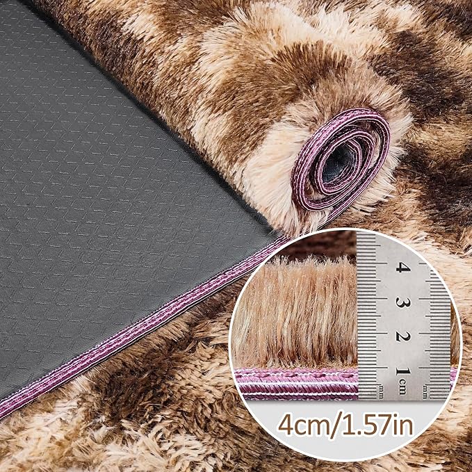 Super Soft Fluffy Living Room Area Rug 2x6 ft Tie-Dyed Brown Shaggy Furry - Image 5