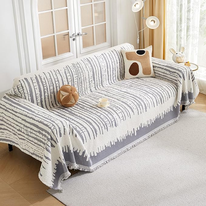 HAOMAIJIA Boho Sofa Covers Couch Covers for 3 Cushion Couch Sofa Pet Friendly Soft Thick Non Slip Couch Cover for Dogs Washable Sectional Couch Covers L Shape Furniture Protecto (XF-Grey, 71"x118")