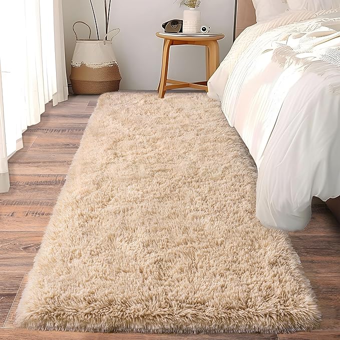 Fluffy Shag Runner Rugs for Bedroom Hallways, 2x8 Beige Long Soft Throw Area - Image 4