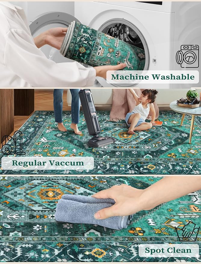 SERISSA Runner Rug for Hallways, Extra Long Boho Rug Ultra Soft Vintage Teal - Image 3