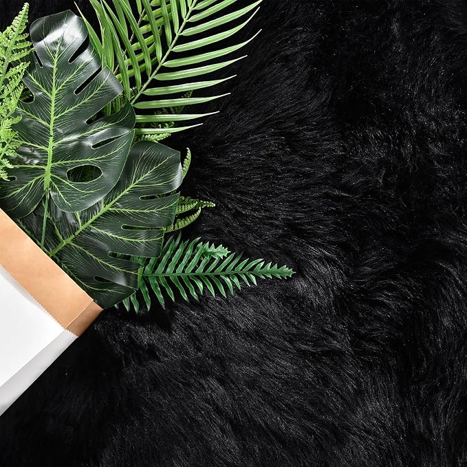 Goolela Black Faux Sheepskin Fur Rug 5x8 - Image 7