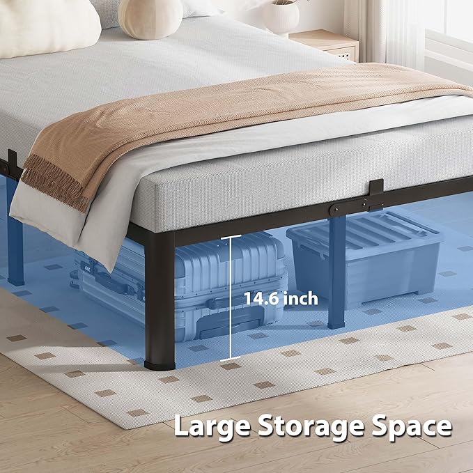 16 Inch Twin Size Bed Frame, 3500Lbs Heavy Duty Metal Platform with Round Corner Legs Mattress Slide Stopper, Steel Slat Support No Box Spring Needed, Noise Free, Non-Slip, Easy Assembly