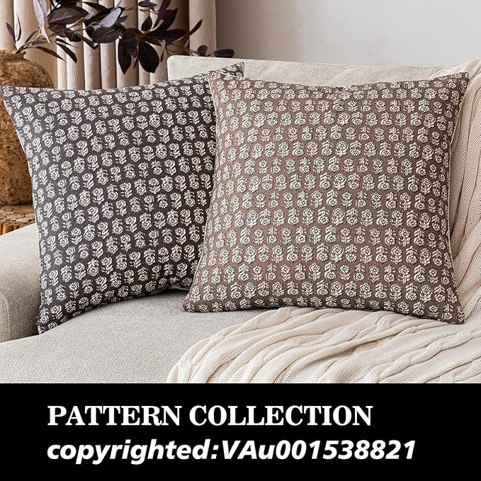 Foindtower Set of 2 Decorative Neutral Floral Print Throw Pillow Covers Vintage Accent Farmhouse Cushion Covers Boho Home Decor for Sofa Couch Chair Bedroom Living Room Outdoor,22×22 Inch,Brown