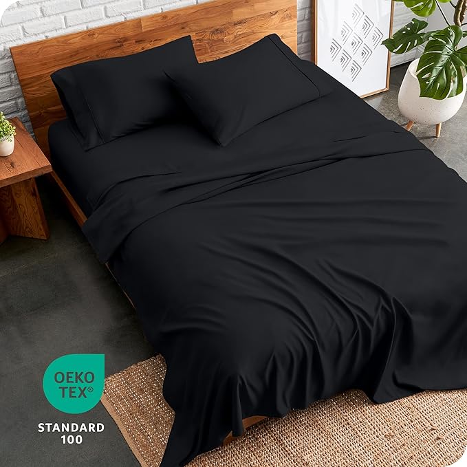 Bare Home Full Sheet Set - Luxury 1800 Ultra-Soft Microfiber Full Bed Sheets - Double Brushed - Deep Pockets - Easy Fit - 4 Piece Set - Bedding Sheets & Pillowcases (Full, Black)