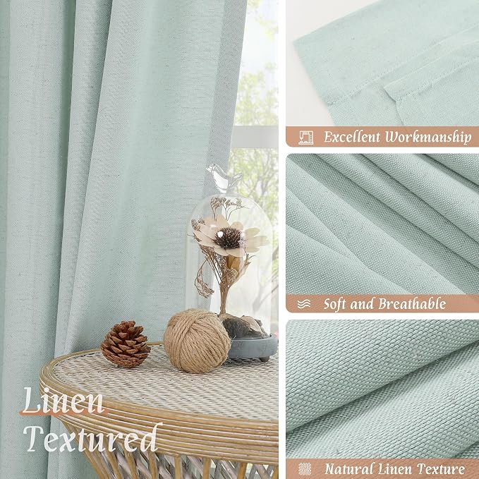 LAMIT 54 Inch Short Window Linen Curtains, Soft Faux Linen Light Filtering - Image 7