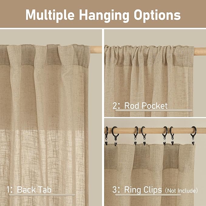LAMIT Semi Sheer Linen Curtains 36 Inch Length - Image 3