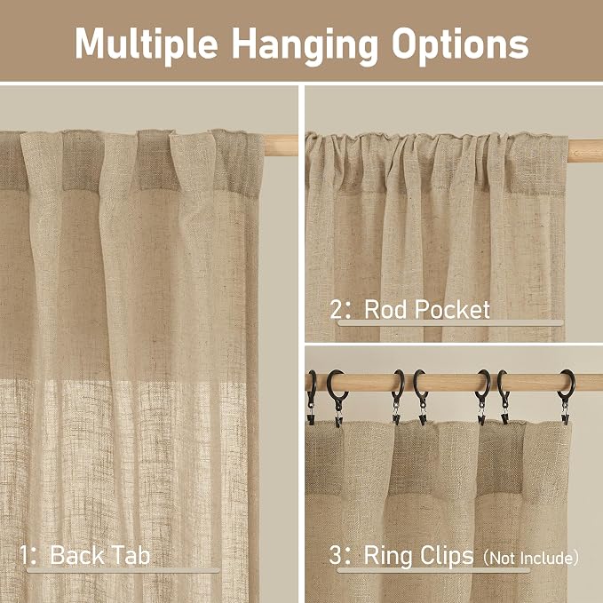 LAMIT Natural Linen Curtains 108 Inch - Image 3