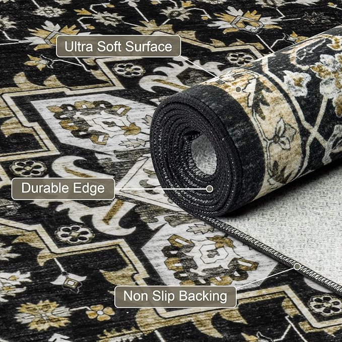 Area Rugs 9x12 Living Room Rug: Washable Rug Soft Vintage Boho Medallion Carpet - Image 7