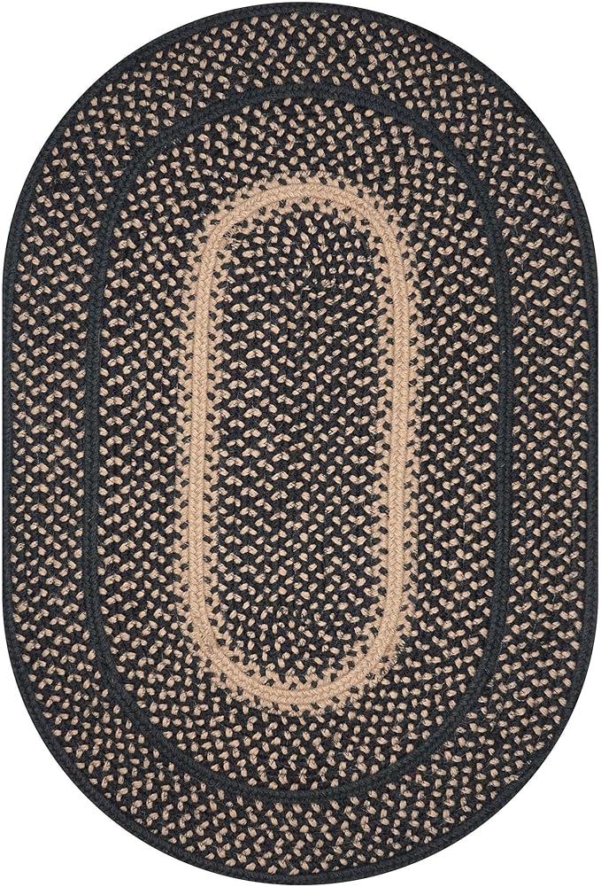 Manchester Black Braided Oval Rug, Jute, 4x6' - Perfect Country Primitive Decor for Entryway, Bedroom, Everywhere