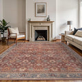 8X10 Area Rugs Machine Washable Rugs for Living Room, Vintage Boho Large Rugs for Bedroom Dining Room, Non Slip Indoor Soft Distressed Lightweight Thin Low Pile Carpet, Red Brown
