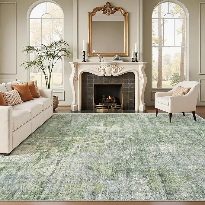 Abstract Rug 8x10 Large Living Room Rugs Neutral Modern Washable Area Rugs - Image 2