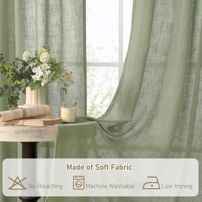 LAMIT Short Linen Window Curtains 30 inches Long 2 Panels, Sage Green Semi - Image 8