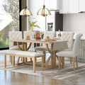 SogesPower 6-Piece Dining Table Set, Rectangular Farmhouse Kitchen Dining Table Set with 4 Upholstered Chairs & 1 Bench, Retro Kitchen Table Set for 4-6 for Dining Room Living Room,Natural Wood Wash
