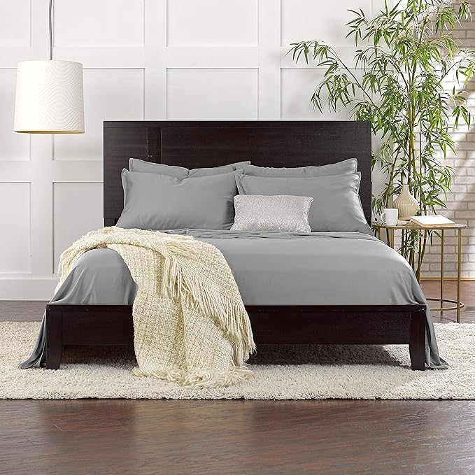 Split King Sheets by Pure Bamboo, Genuine 100% Organic Viscose Derived from Bamboo Bed Sheet Set, Soft & Cooling, Double Stitching *Not for Split Top (Split King, Stone Grey)